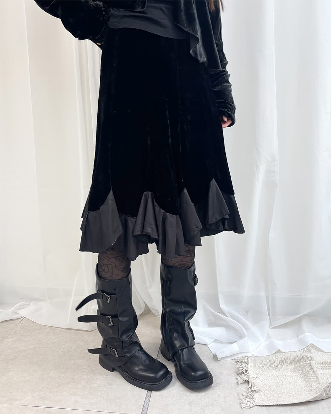 glam charming hem flounce velvet skirt 상품이미지6