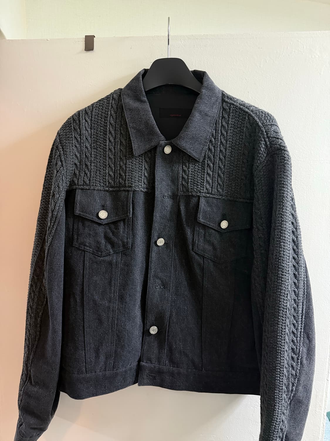 애니타임로릭 니트 믹스자켓 차콜 L 상품이미지2