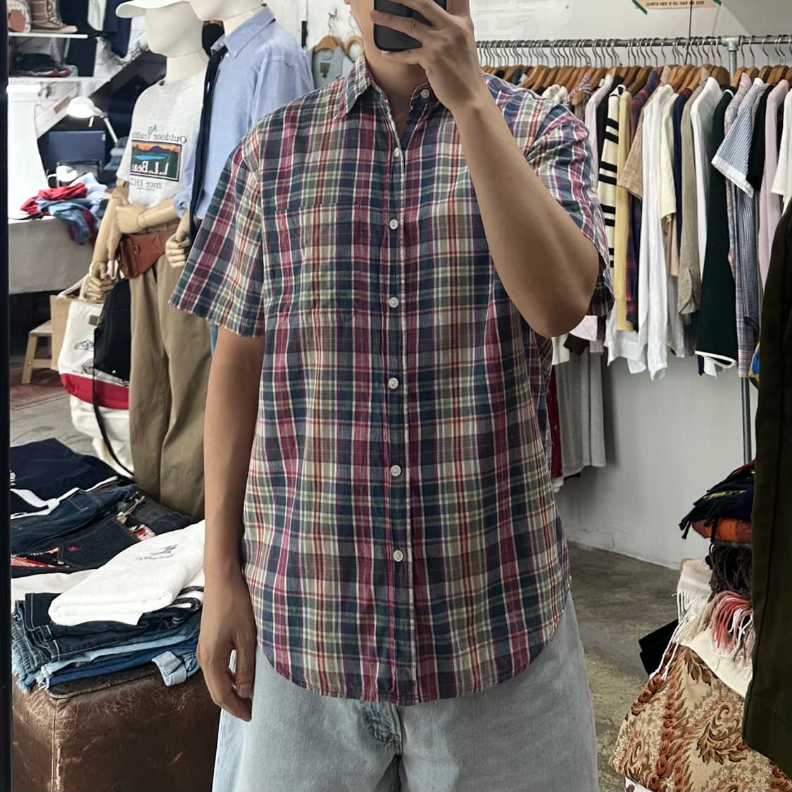 (착용컷) Wrangler 린넨 체크 반팔 셔츠 (남성용 100) 상품이미지3