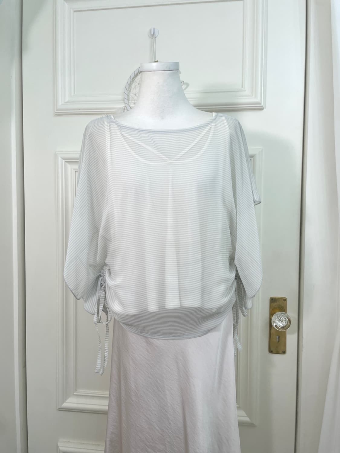 gray stripe shirring summer top&cotton l 상품이미지5