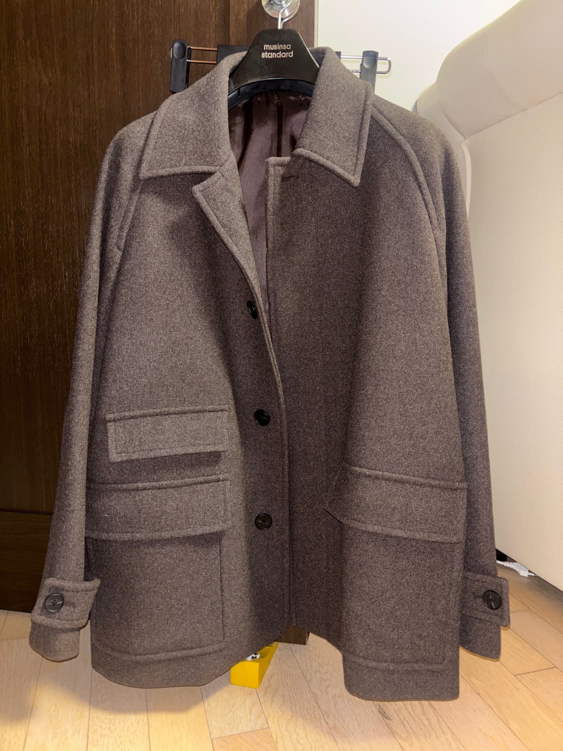 (무신사 스탠다드)울블렌드 오버사이즈 하프발마칸코트 [헤더 브라운] L 상품이미지1