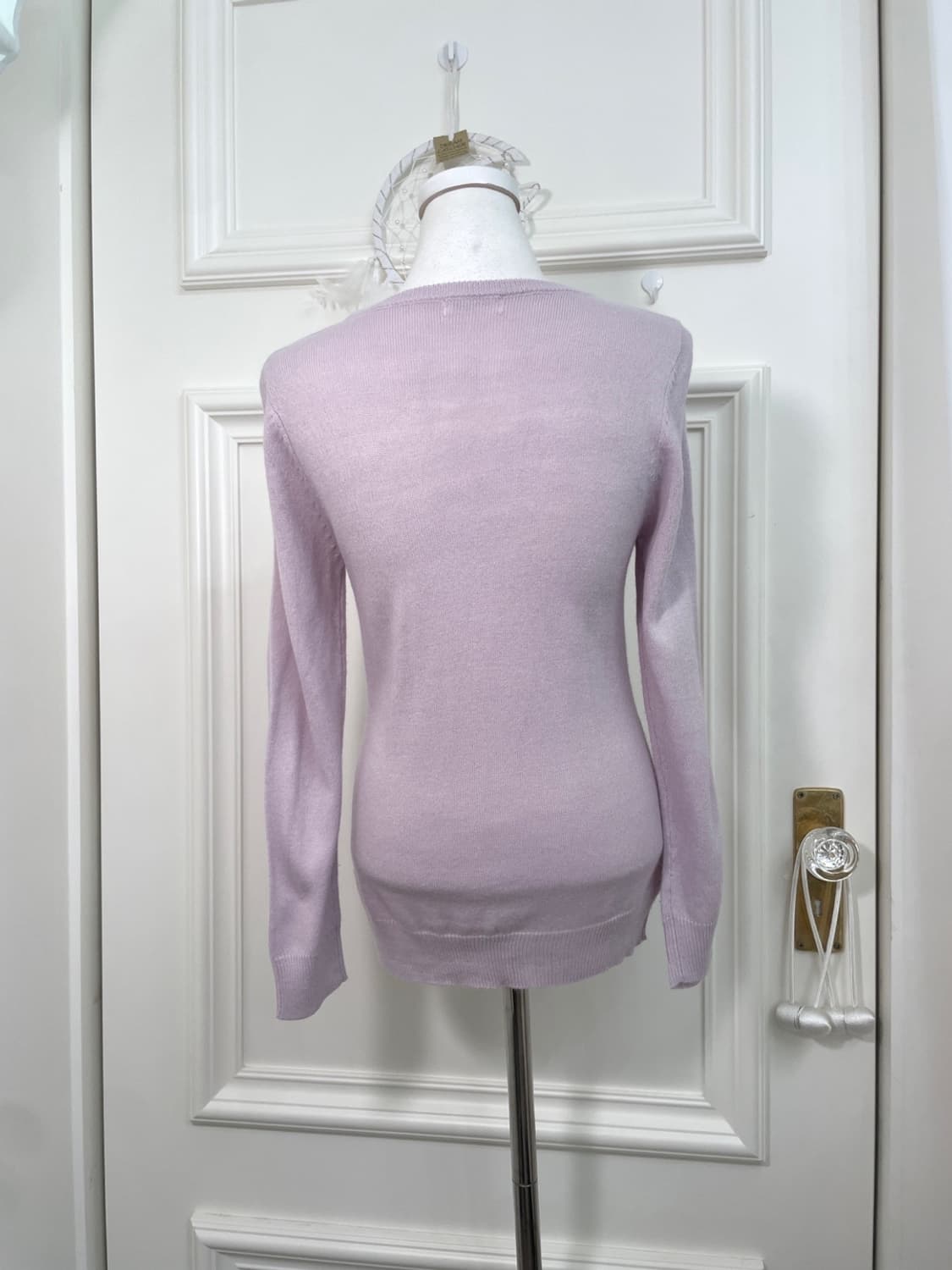pink lavender neck beads point slim knit 상품이미지3