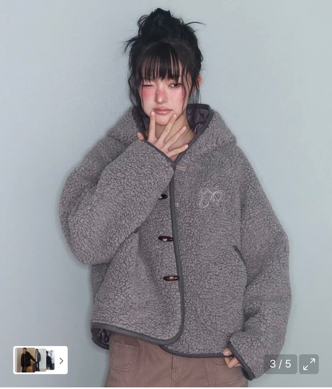 미레코 듀플 후드 숏 자켓 차콜 상품이미지1