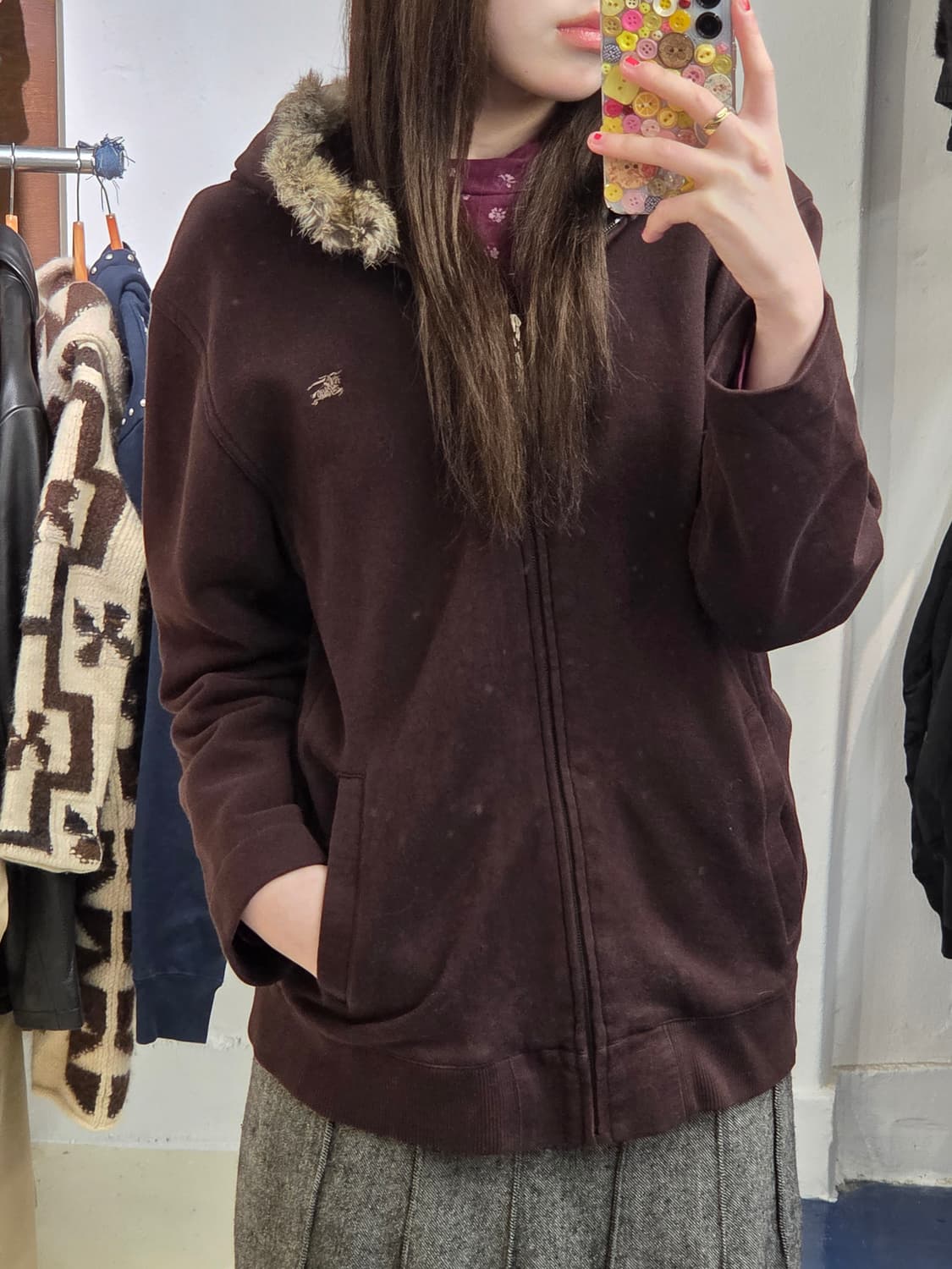 Burberry 버버리 블랙라벨 Y2K 털 후드 자켓 상품이미지1