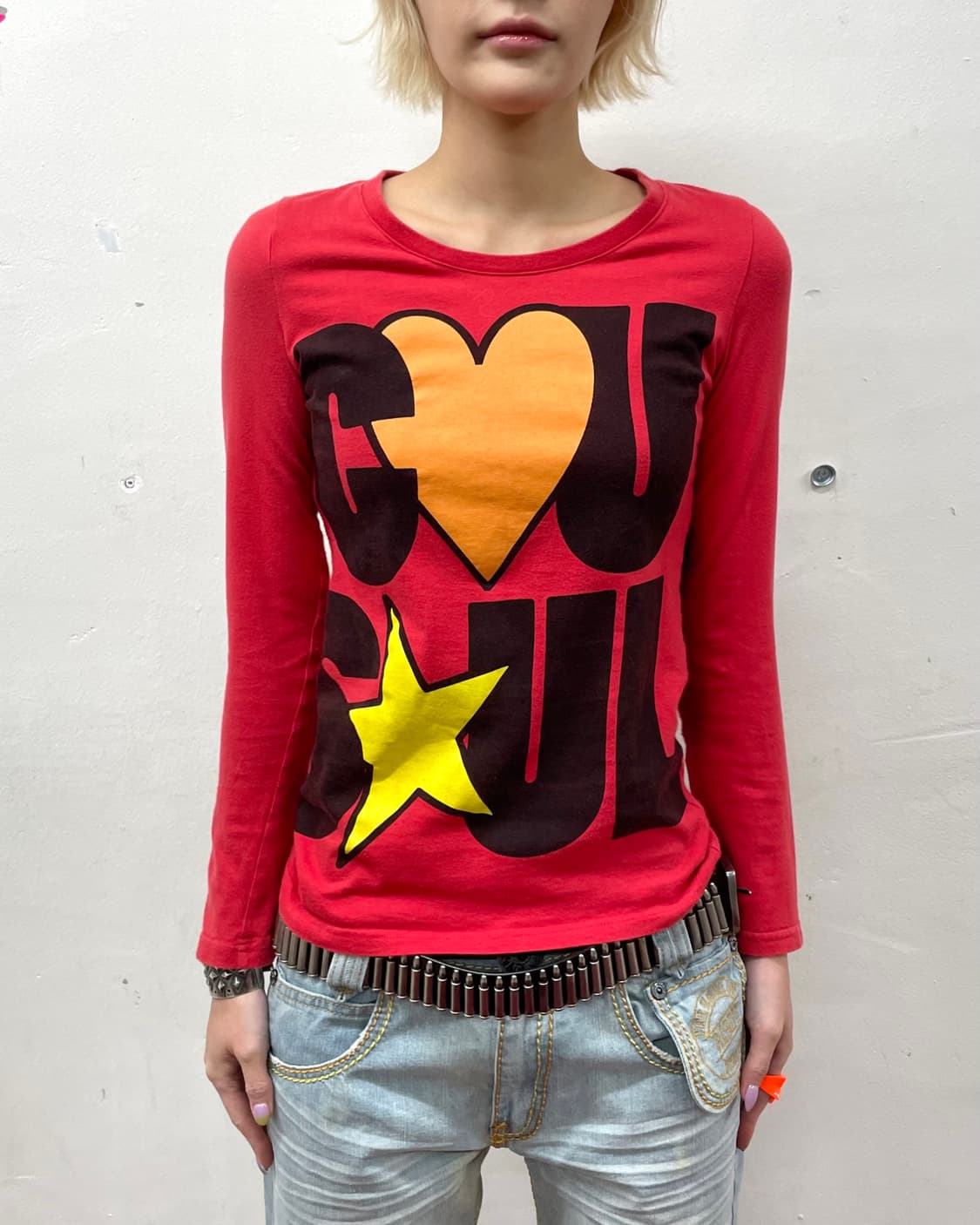 Retro Big Heart Star Red Long Sleeve  상품이미지2