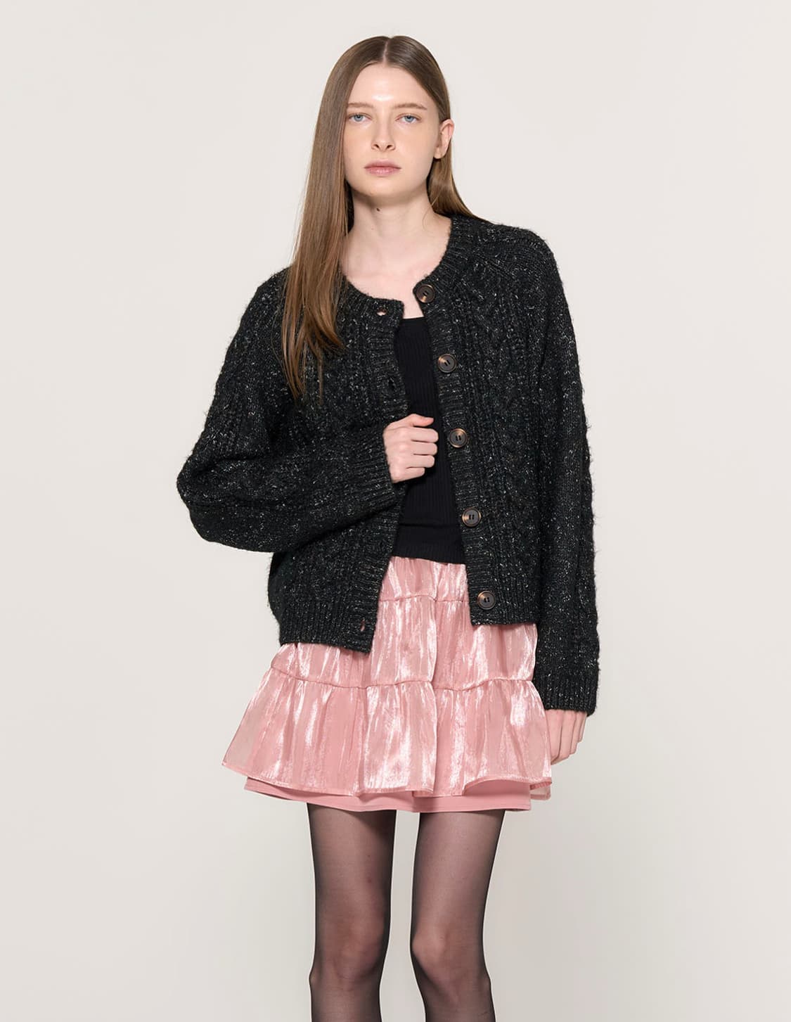 제너럴아이디어 울 더스트 케이블 가디건 블랙 상품이미지4