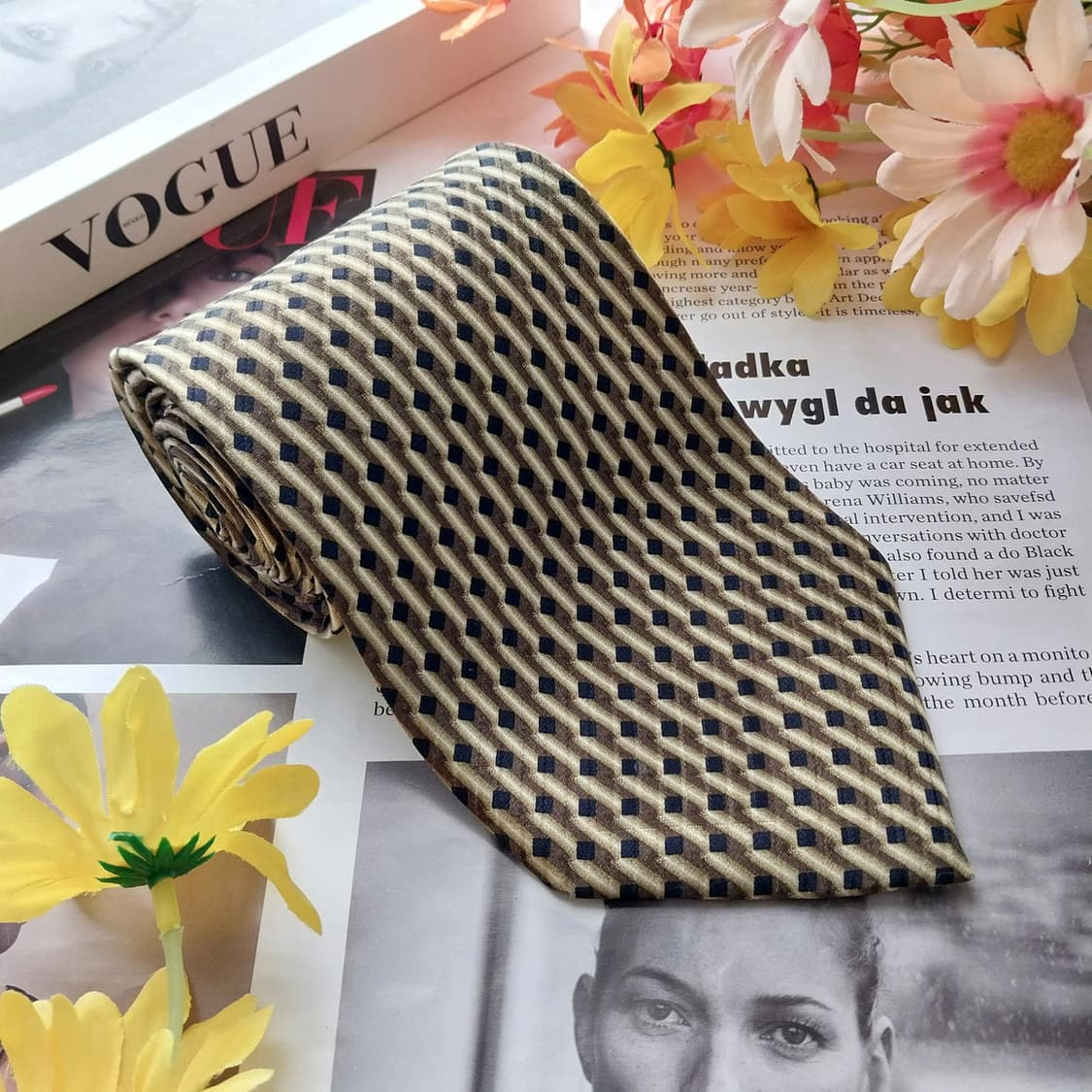 피에르 발망 실크 브라운 기하 패턴 넥타이 9.8cm A+등급 K2574 상품이미지4