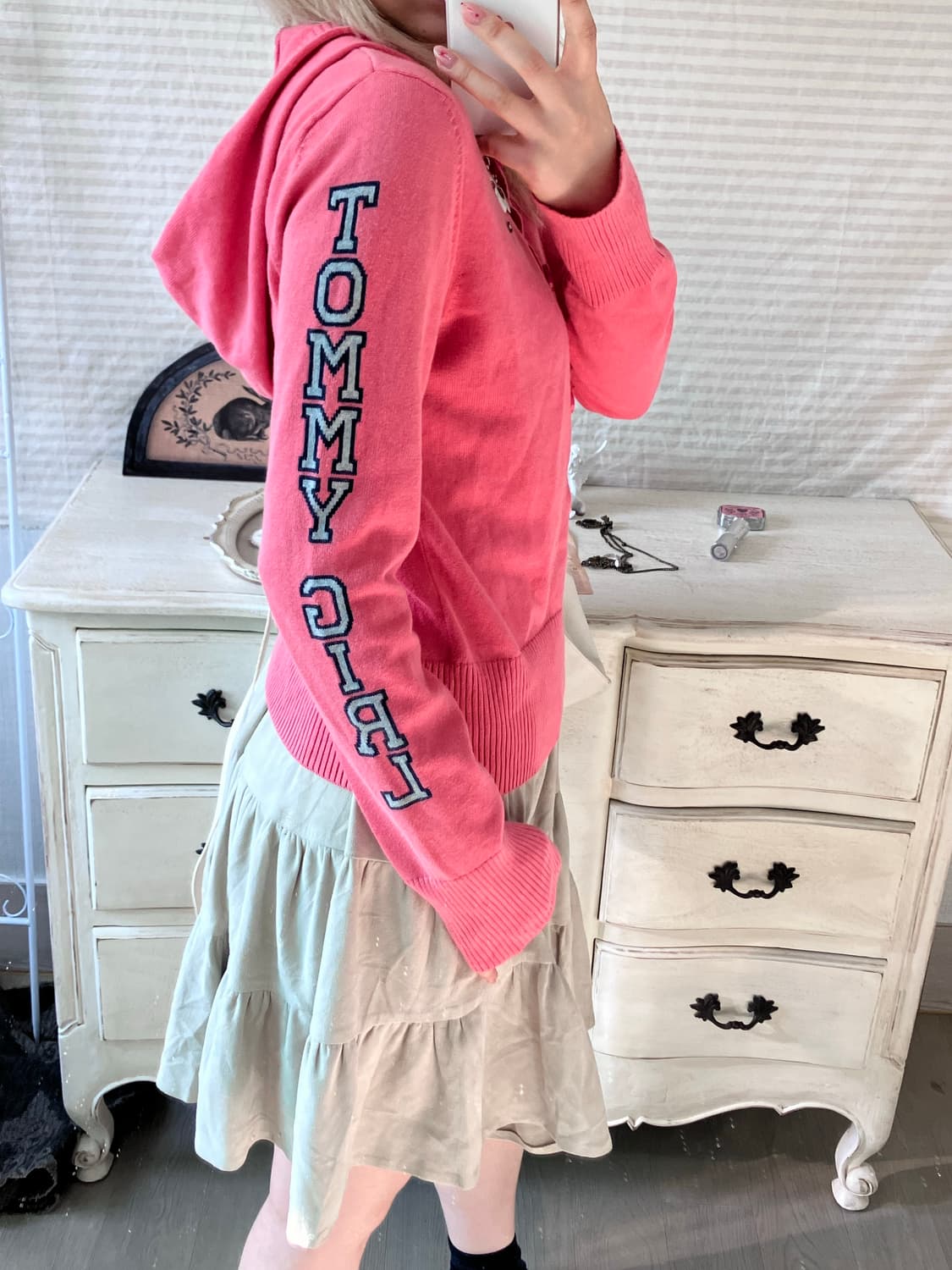 jpn vintage 타미걸 코랄핑크 버튼 후드 니트 상품이미지4