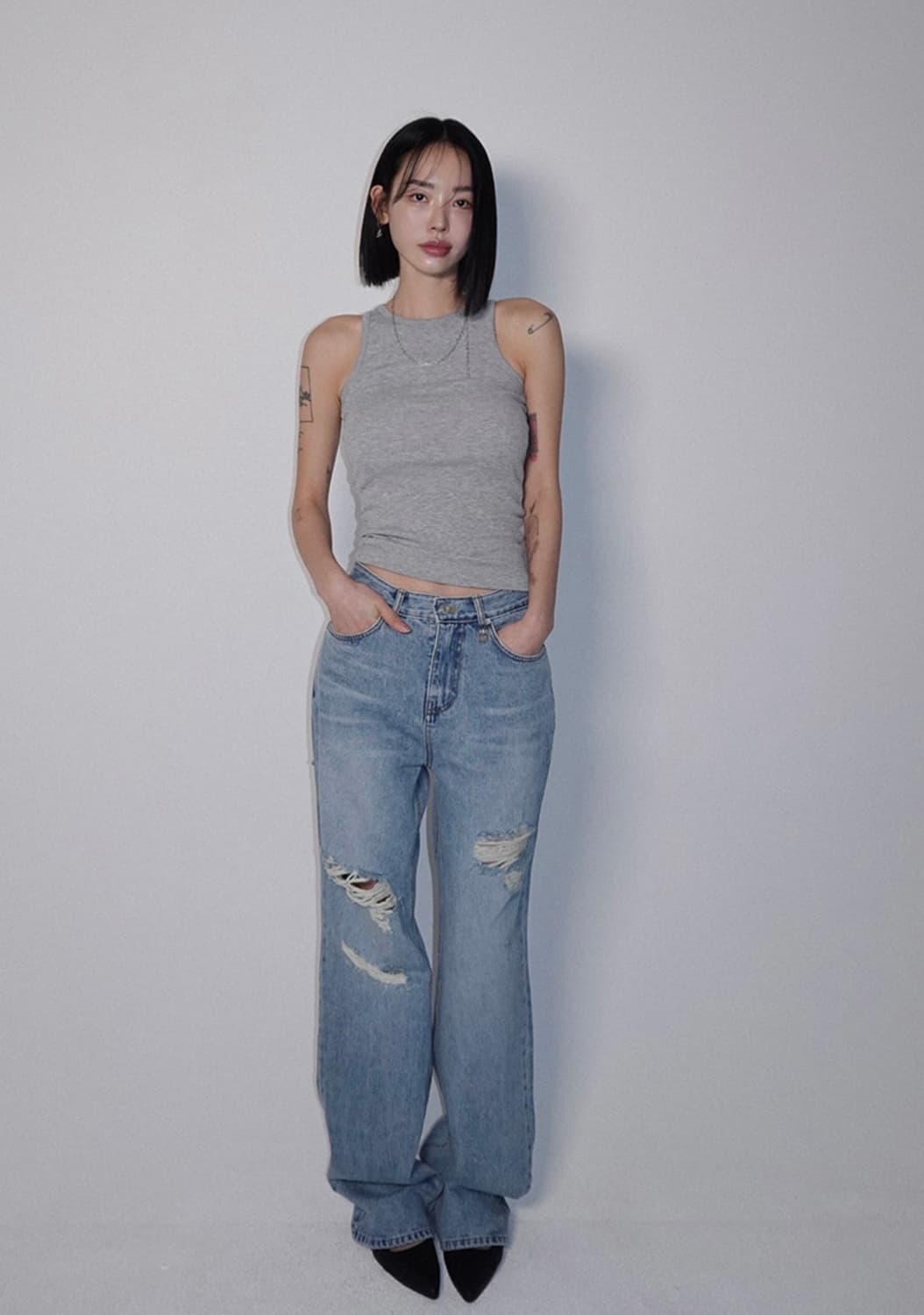 페일제이드 빈티지 데미지 세미 와이드 진 라이트블루 상품이미지2