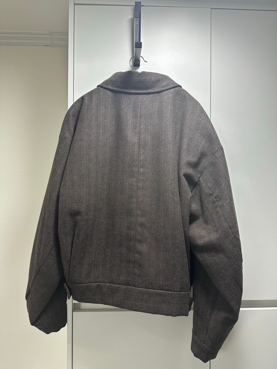 아모멘토 크롭 울 자켓 브라운 스트라이프 L 상품이미지7