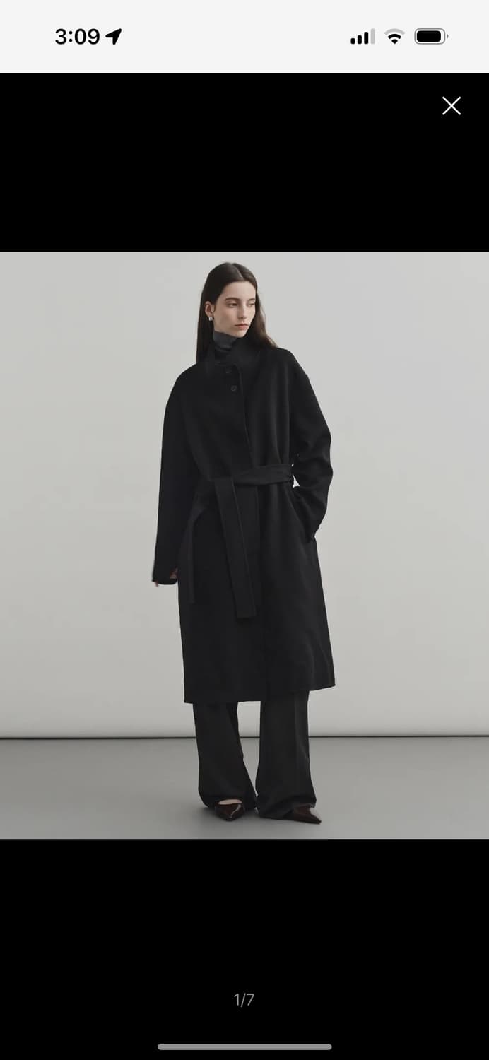 몽돌 캐시미어 울 핸드메이드 하이넥 롱 코트 블랙 상품이미지1