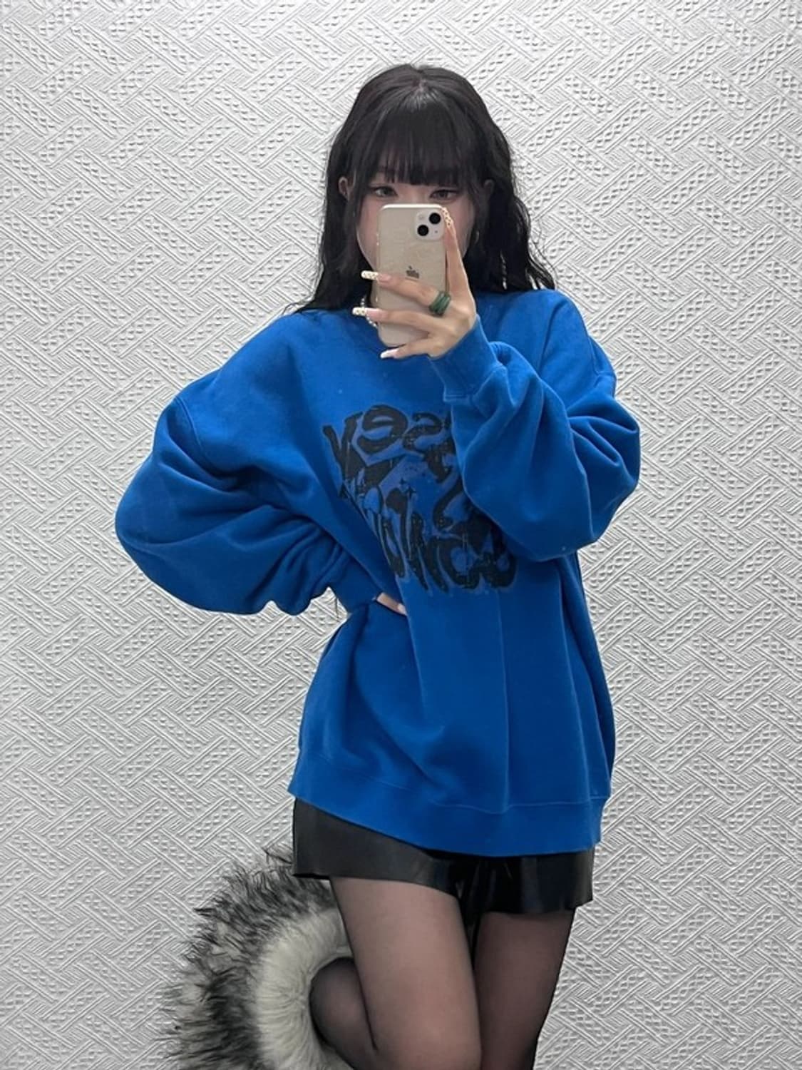 슬로우애시드 올드스쿨 키치 프린팅 인디블루 맨투맨 L C09989 상품이미지1