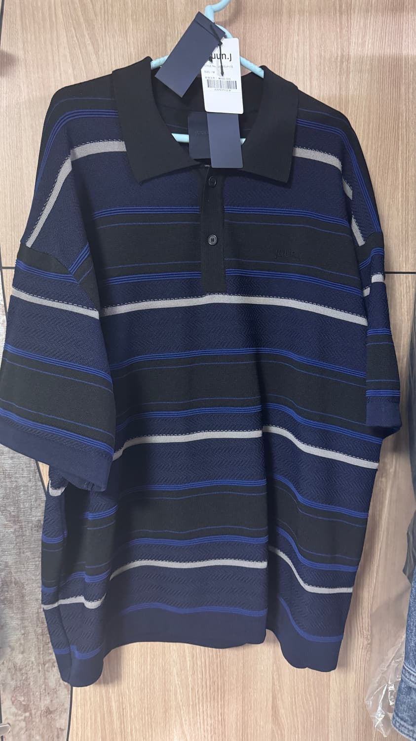 준지 스트라이프 티칼라 니트 블루 m 상품이미지1