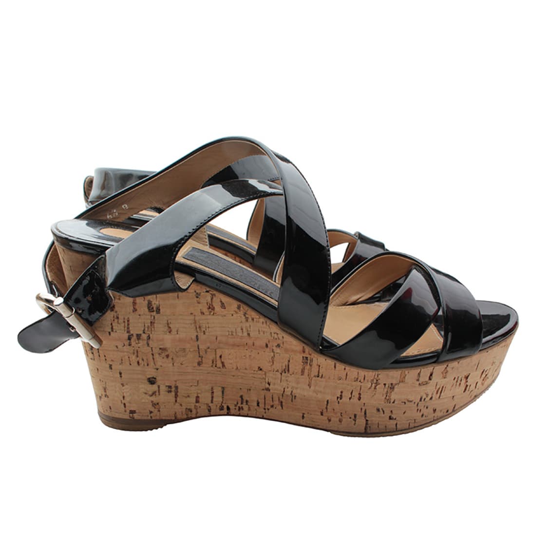 페라가모 블랙 페이턴트 웨지 샌들 6반B 상품이미지5