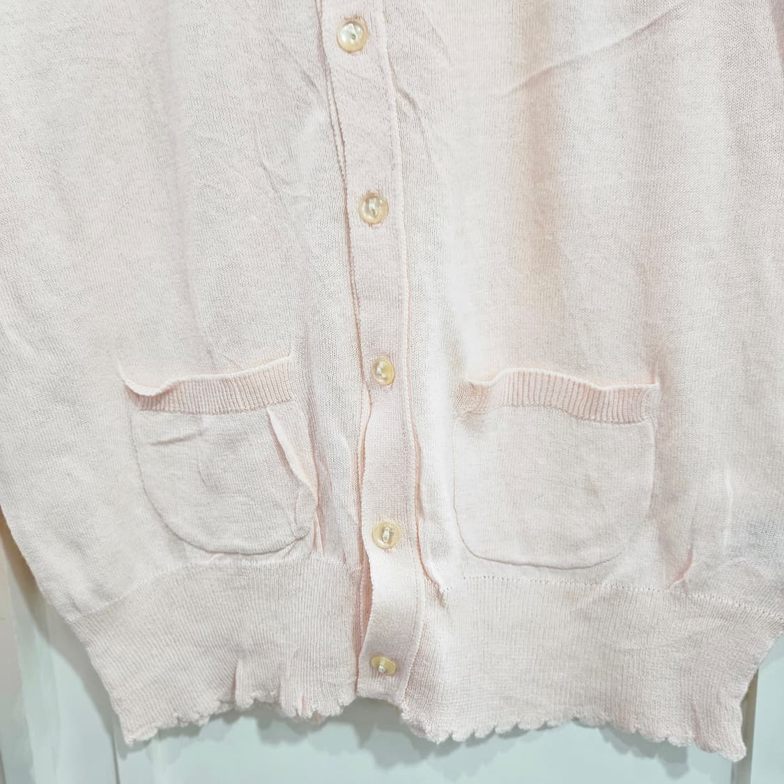 레이스 카라 핑크색 가디건 상품이미지4