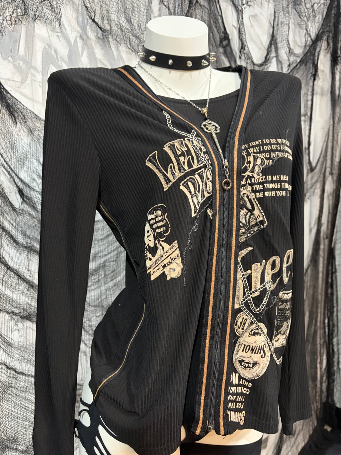 Y2K Printing chain zipper Layered sleeve 상품이미지7