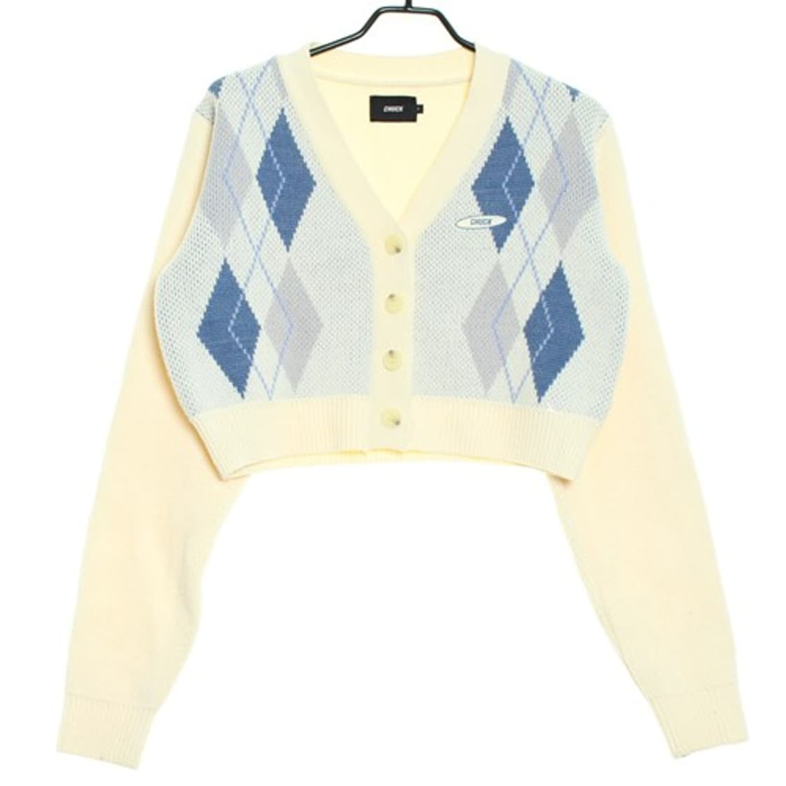 chuck) 무신사 시그니처 아가일 크롭 아이보리 크림 로맨틱빈티지가디건 상품이미지1