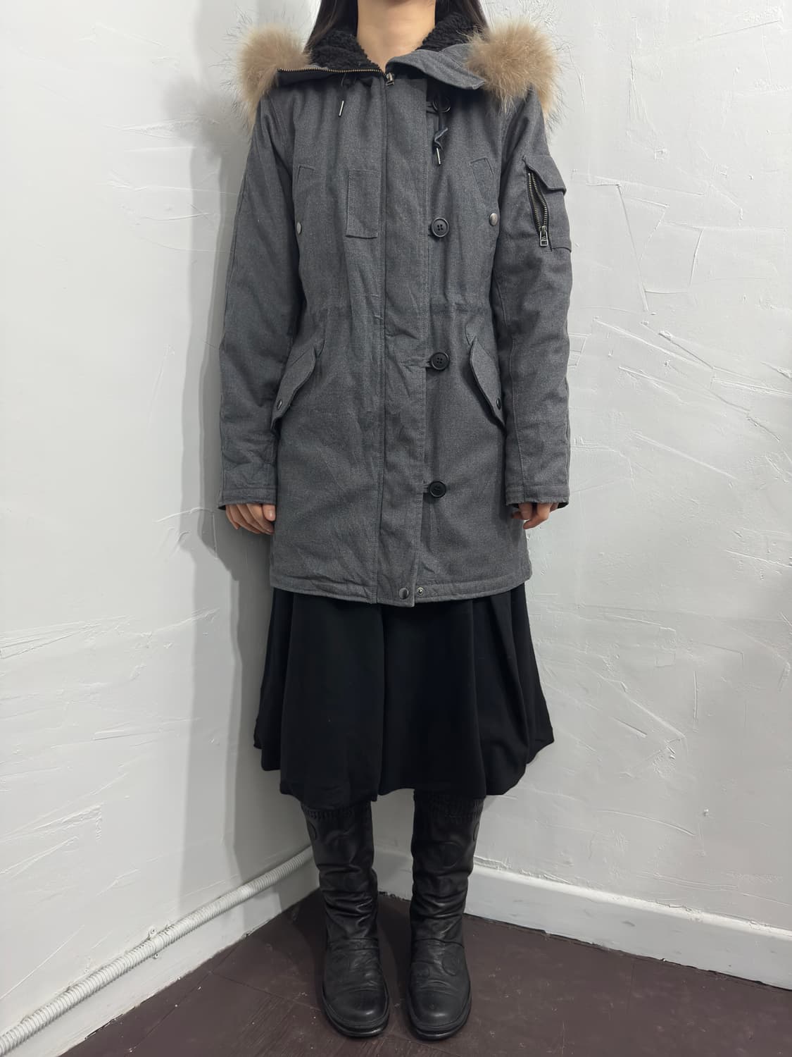 gray fur hood safari twoway jacket 상품이미지2