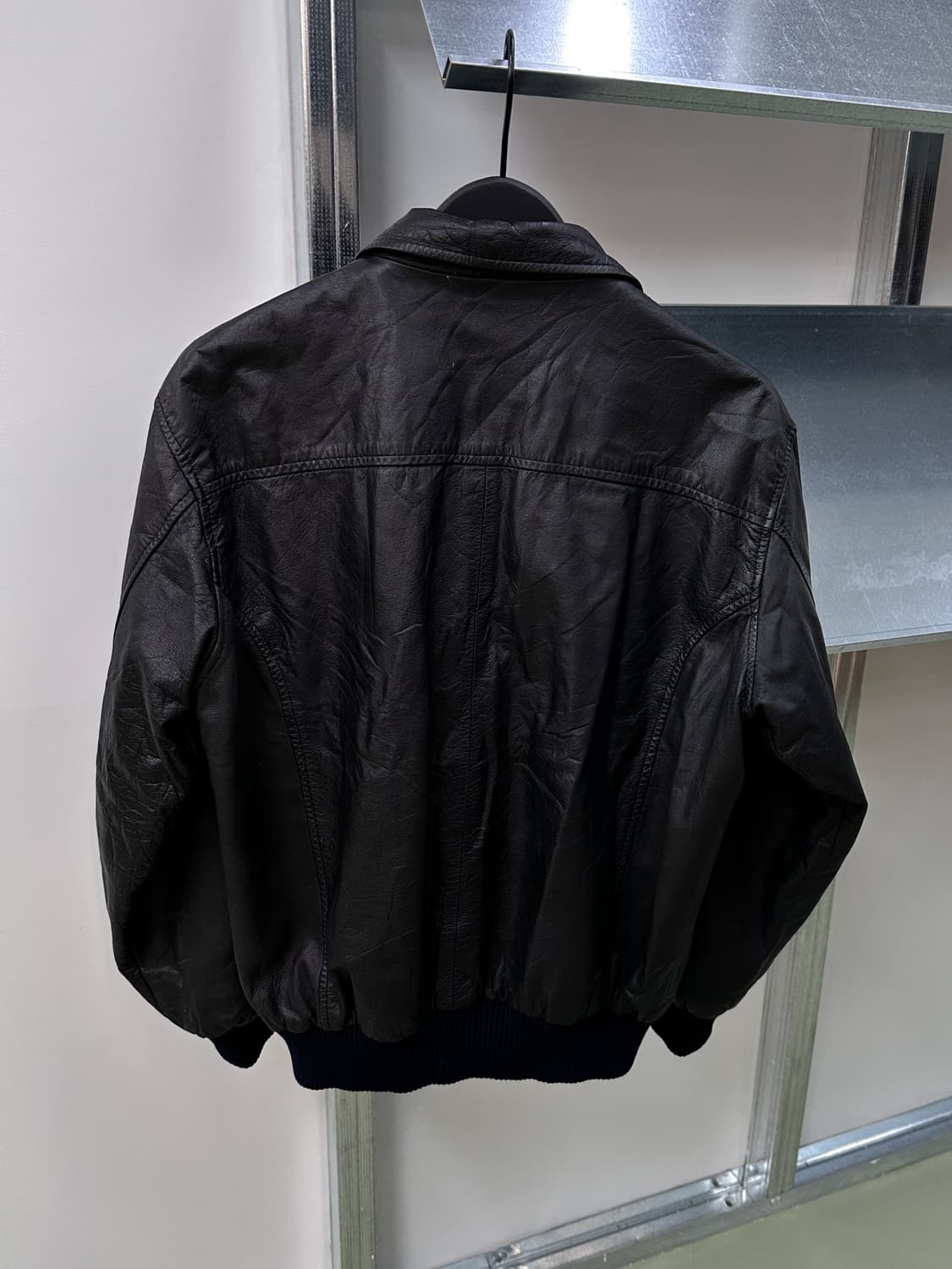 black cow leather collar zip jacket 상품이미지7