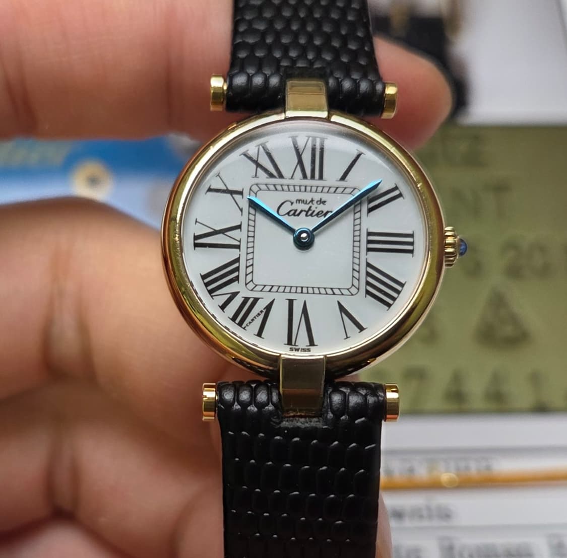 빈티지 까르띠에 머스트드 방돔 화이트로만 블루핸즈 쿼츠 여성용 (감정서  상품이미지3