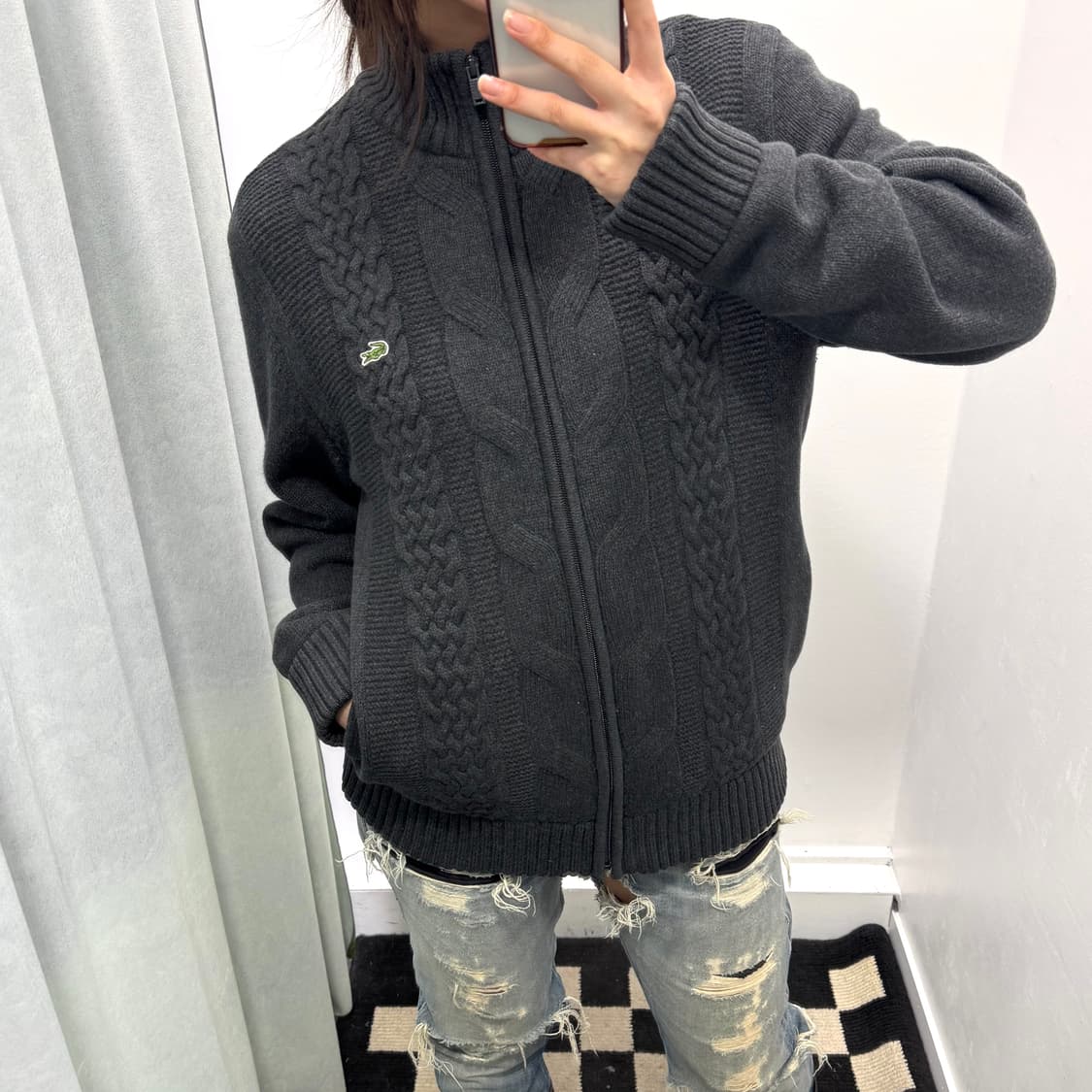 라코스테 그레이 케이블 누빔 니트 집업 상품이미지2