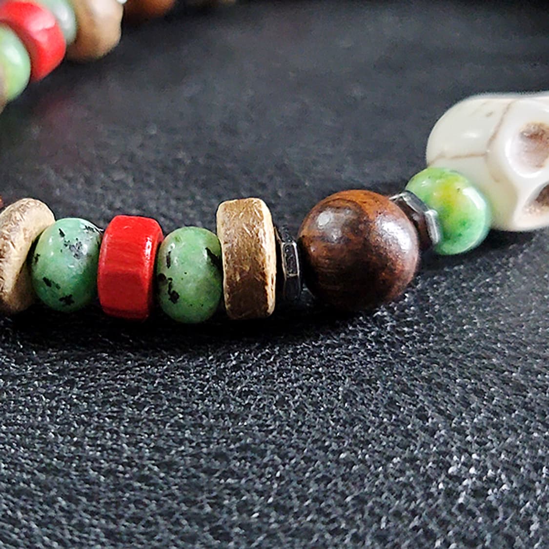 Mossar 로즈우드 8mm 남자 빈티지 비즈 나무 해골 원석 팔찌 상품이미지2