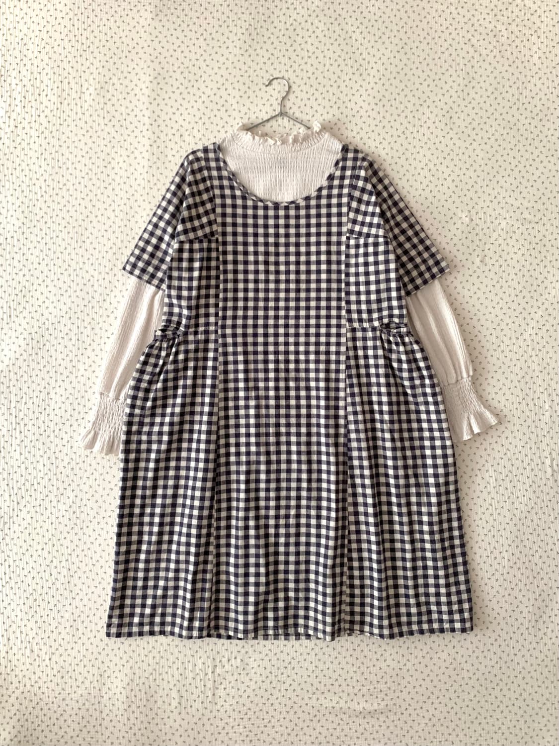 호박핏 네이비 체크 모리 롱원피스 상품이미지1