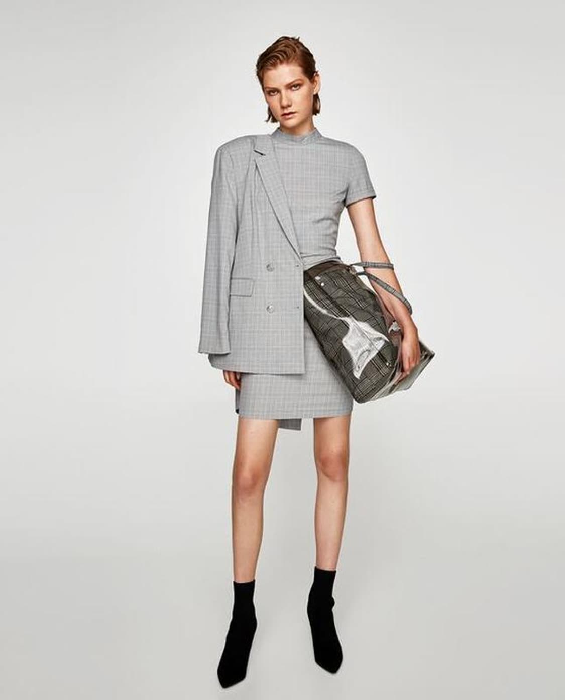 자라 ZARA 체크 셔링 모크넥 반팔 원피스 택달린새옷 상품이미지3