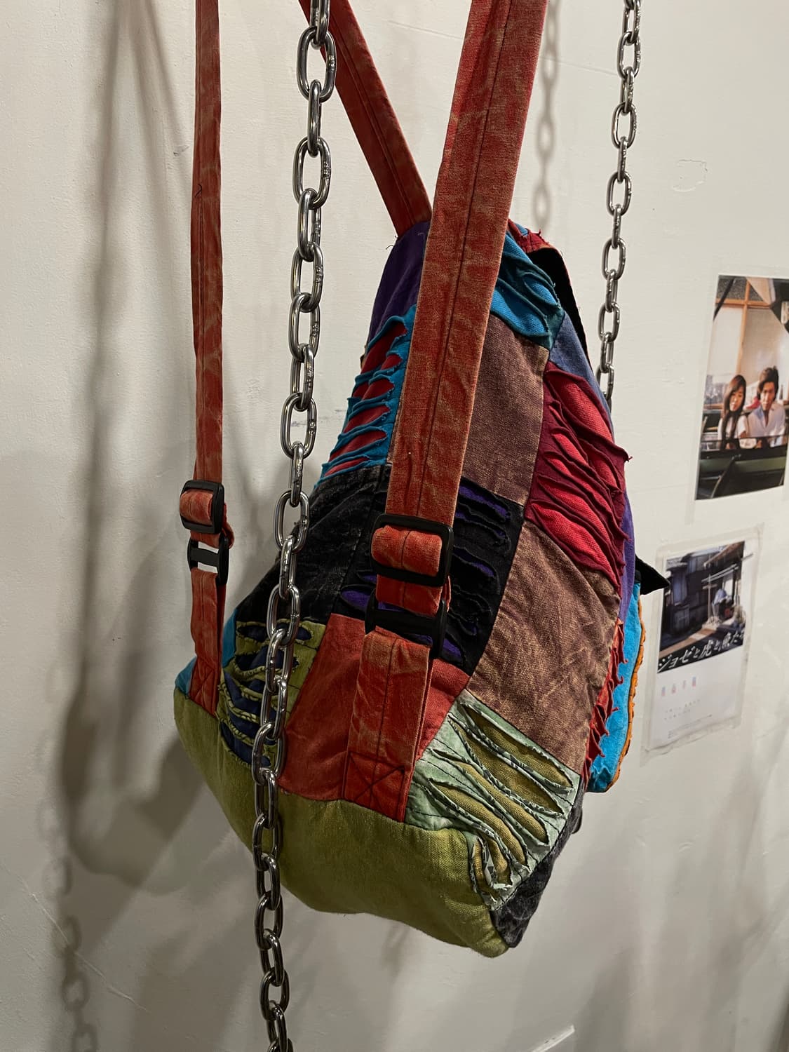 피스 다색 패치워크 그런지 워싱 나무단추 백팩 히피 모리 상품이미지5