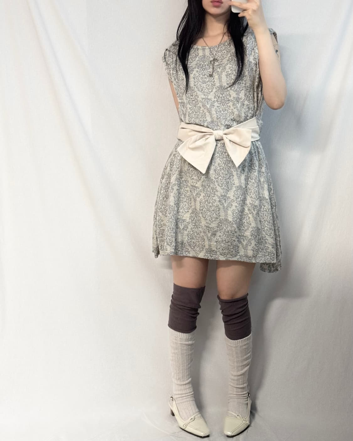 리본 웨이스트 레이스 니트 원피스 2pcs SET 상품이미지6