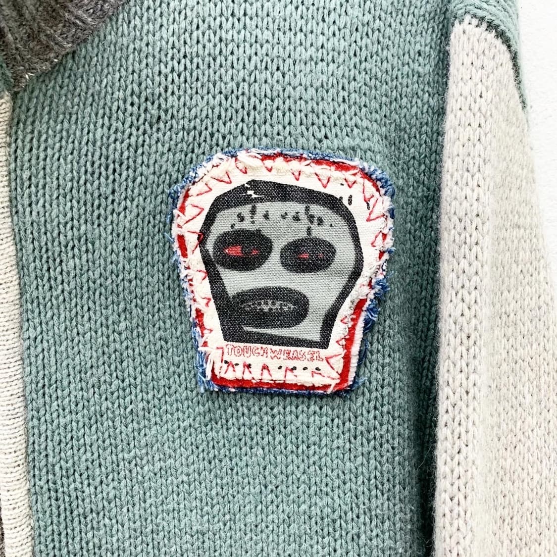 빈티지 워크 아트웤 와펜 폴로 집업 니트 상품이미지4