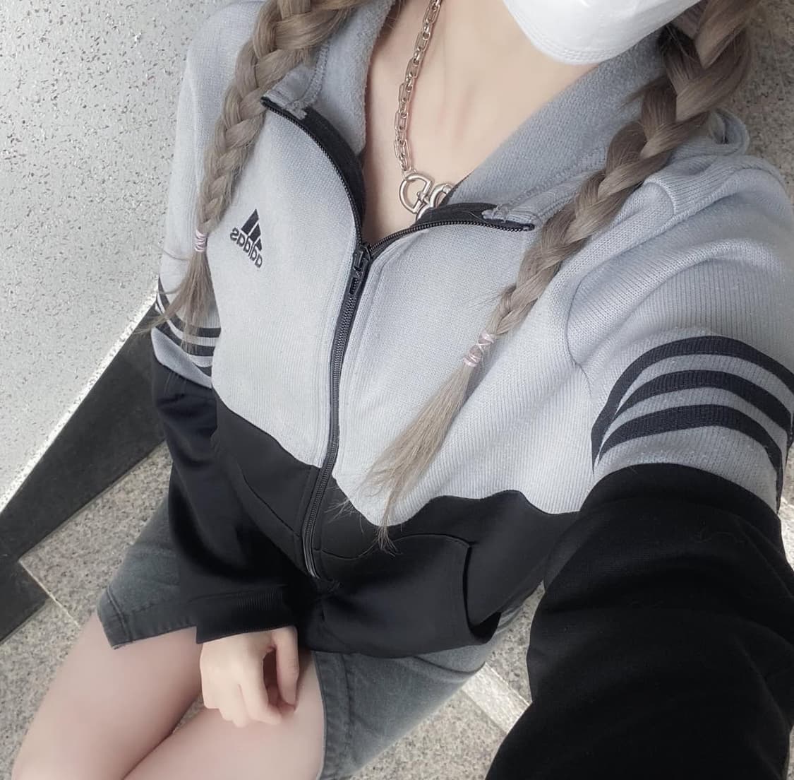 아디다스 그레이 삼선 니트 후드집업 상품이미지1