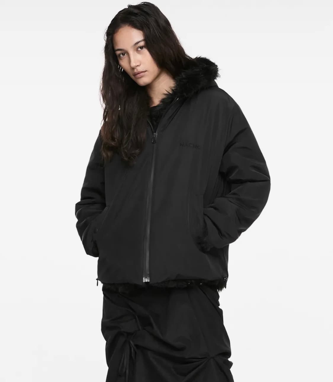 나체 리버시블 후디 퍼자켓 블랙1 상품이미지2