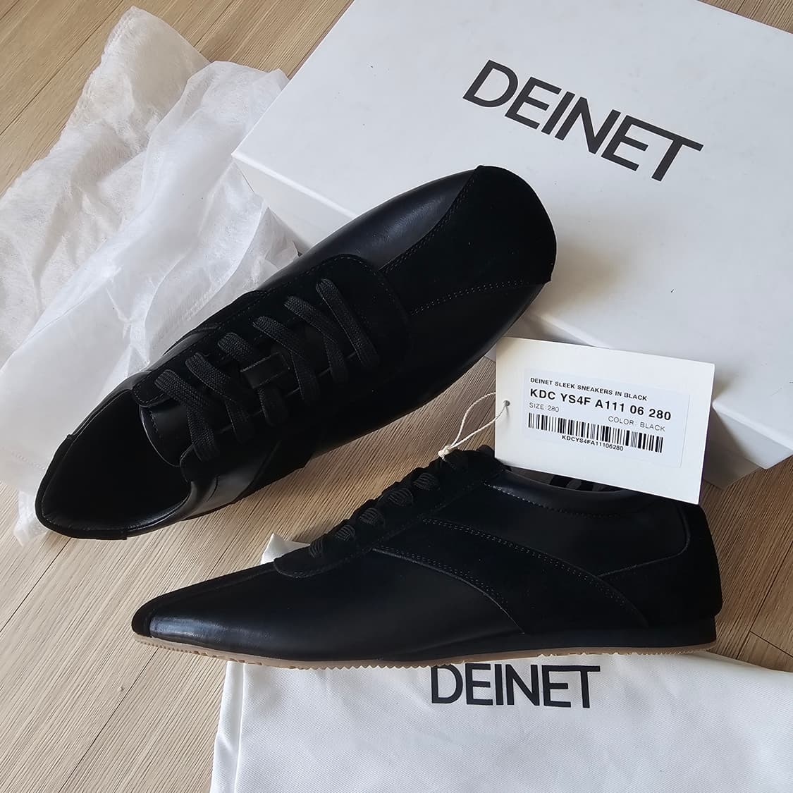 280 새제품) 다이닛 블랙 레더 스니커즈 구두 단화 남자 소가죽 신발 상품이미지1