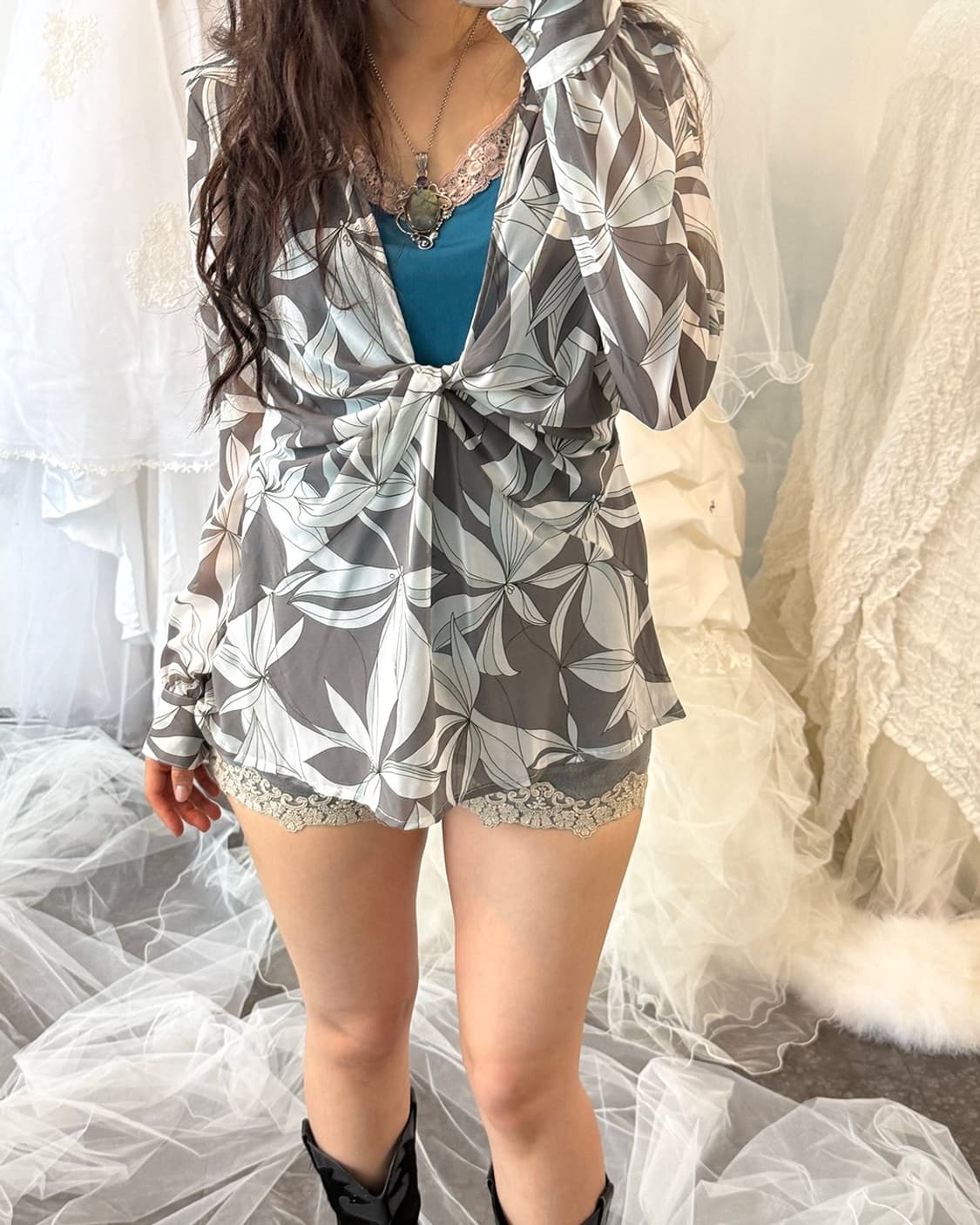 Oriental shirring detail shirt blouse 상품이미지5