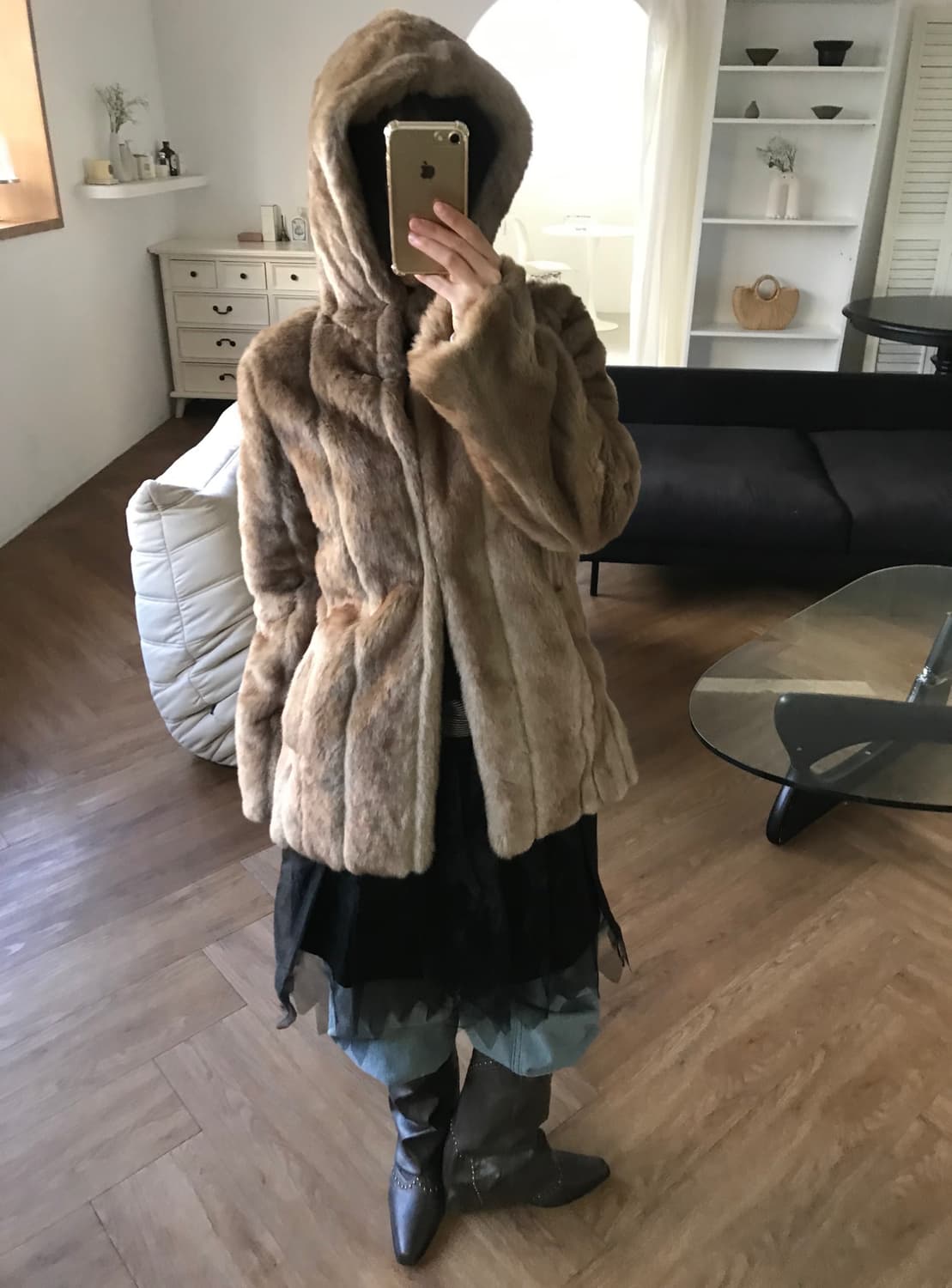 vintage hood fur jacket 상품이미지3