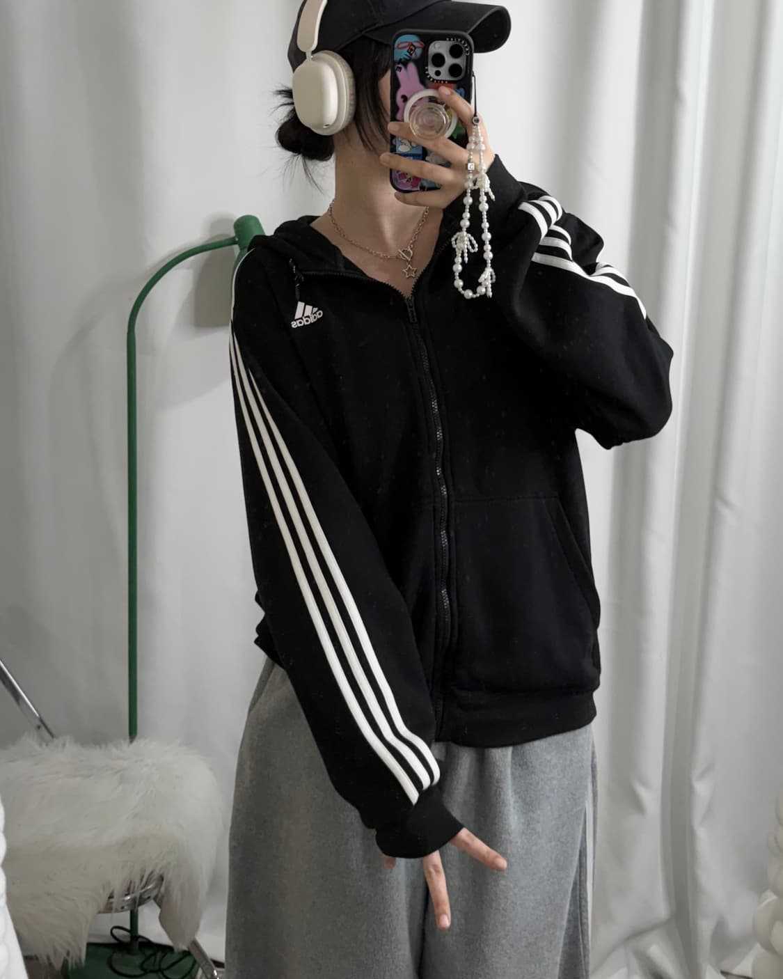 아디다스 블랙 오버핏 후드 집업 상품이미지1