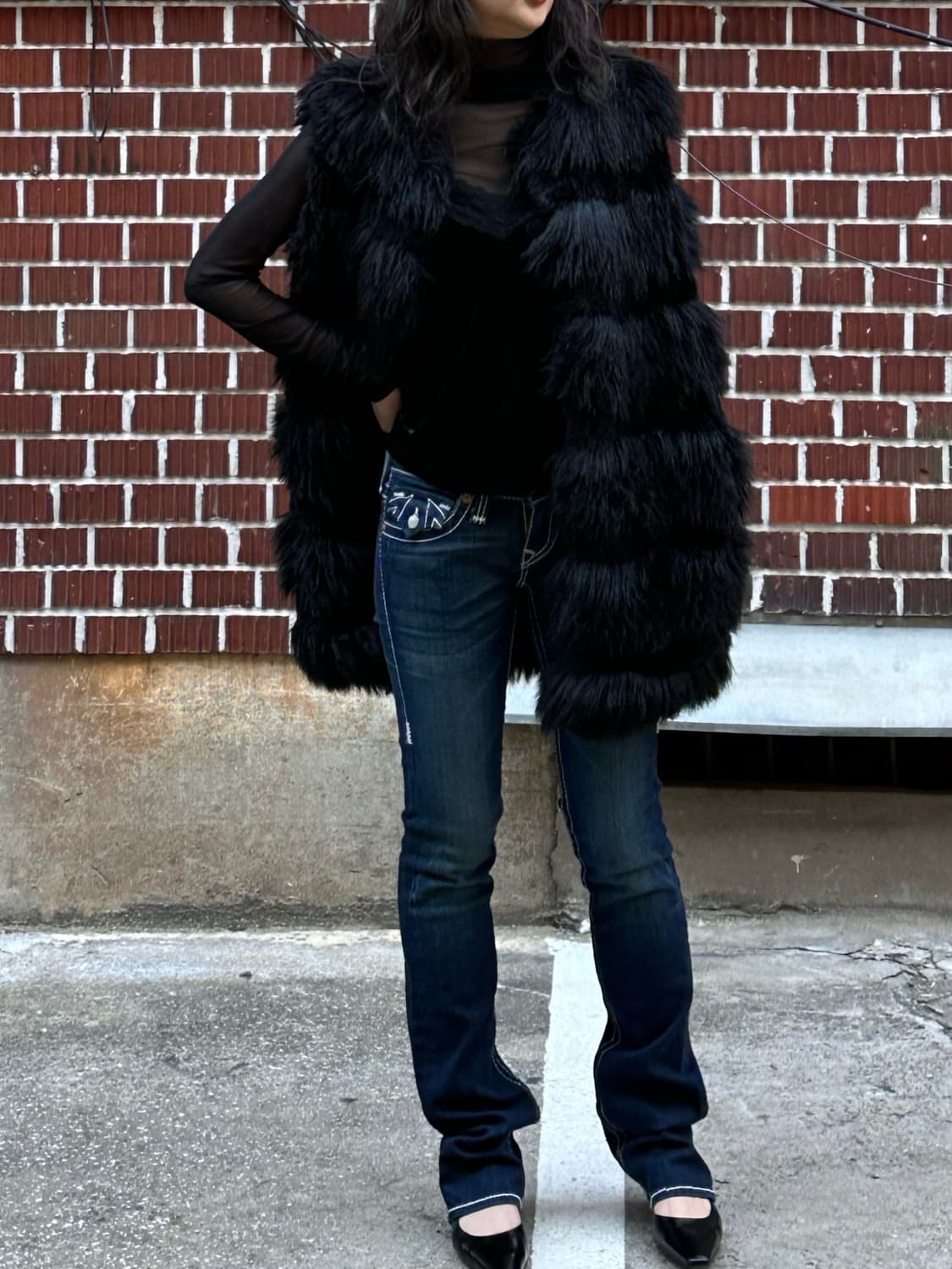 퍼 베스트 시스루 목폴라 트루릴리젼 로우웨스트 팬츠 코디세트  상품이미지2