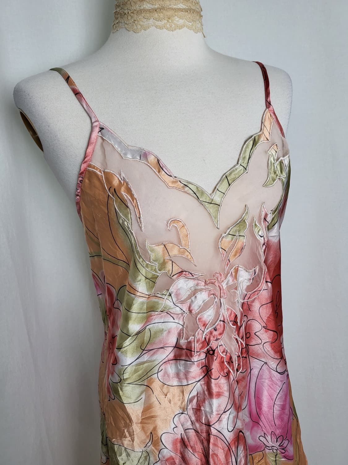 빈티지 플라워 레이스 새틴 슬립 원피스 상품이미지3