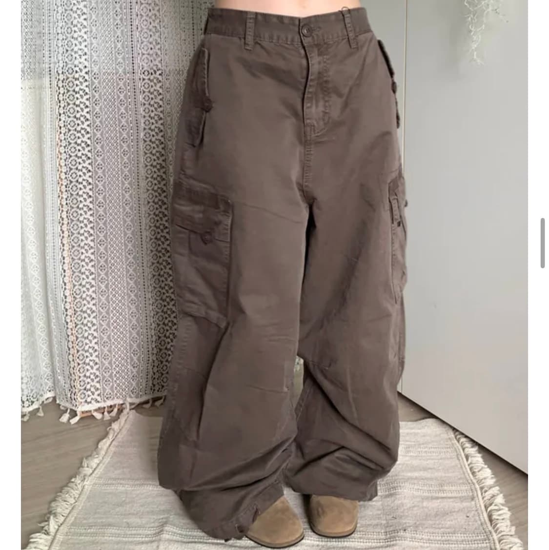 카고 팬츠 브라운 (빅 포켓 절개 와이드 다잉 테잎 보세 바지) 상품이미지1