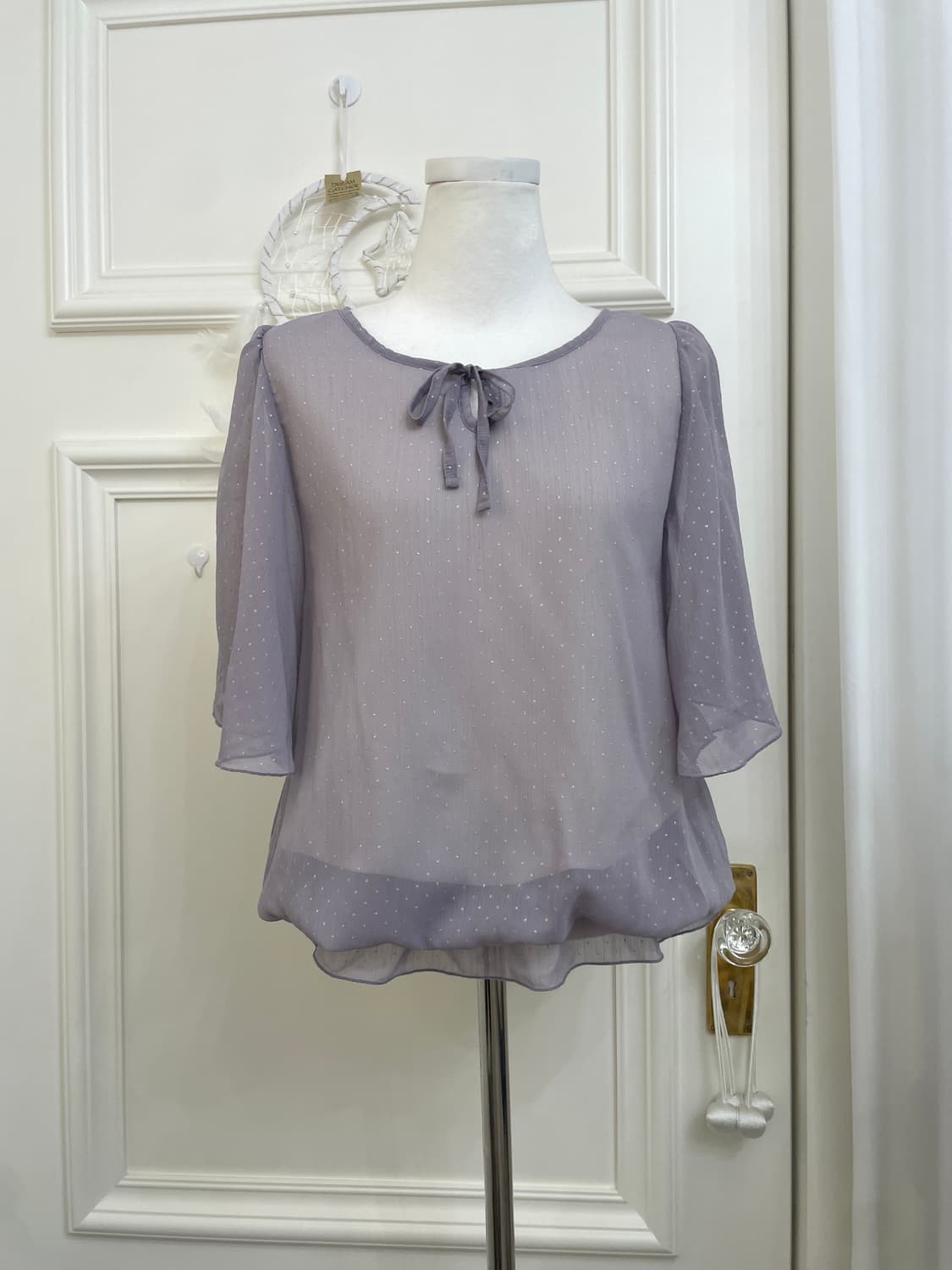 dark lavender silver dot lovely blouse 상품이미지1