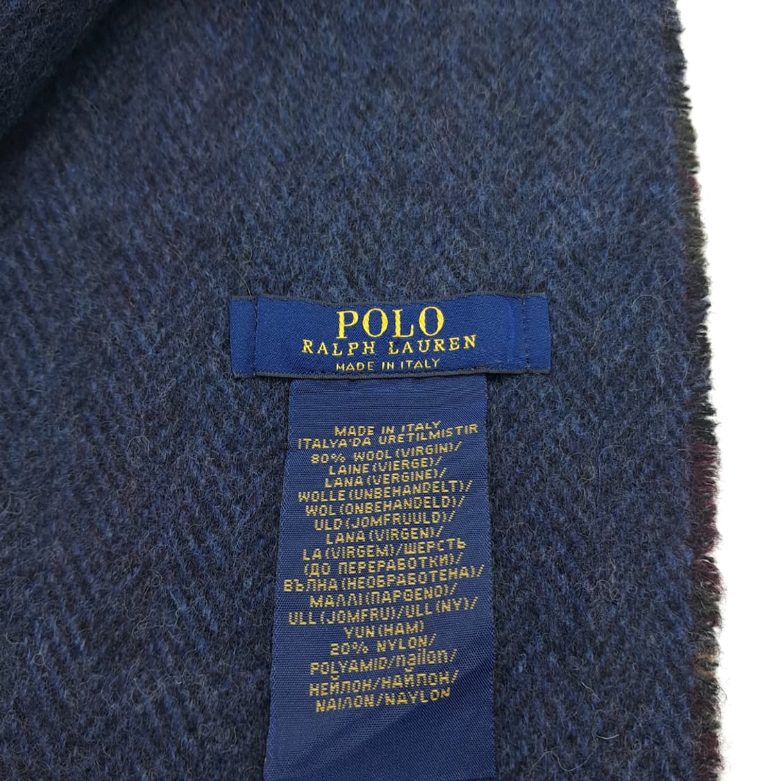 MX226 폴로 랄프로렌 퍼플 타탄체크 헤링본 버진울 양면 목도리 머플러 상품이미지5