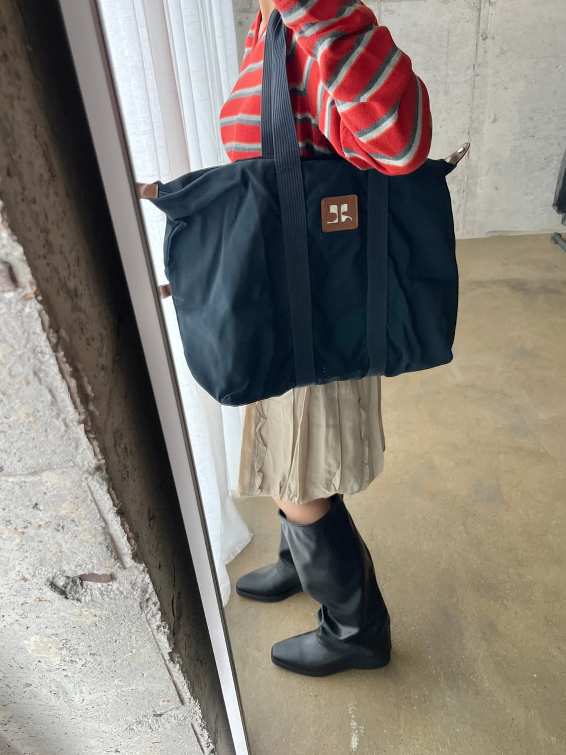 90s Courreges 꾸레쥬 로고 쇼퍼백 네이비 상품이미지2