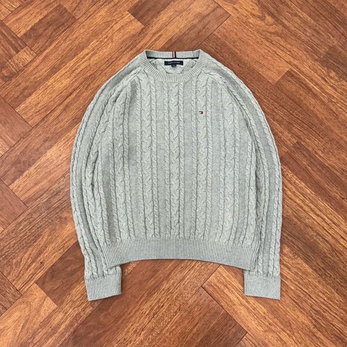 L 타미힐피거 케이블 그레이 라운드 니트  상품이미지1