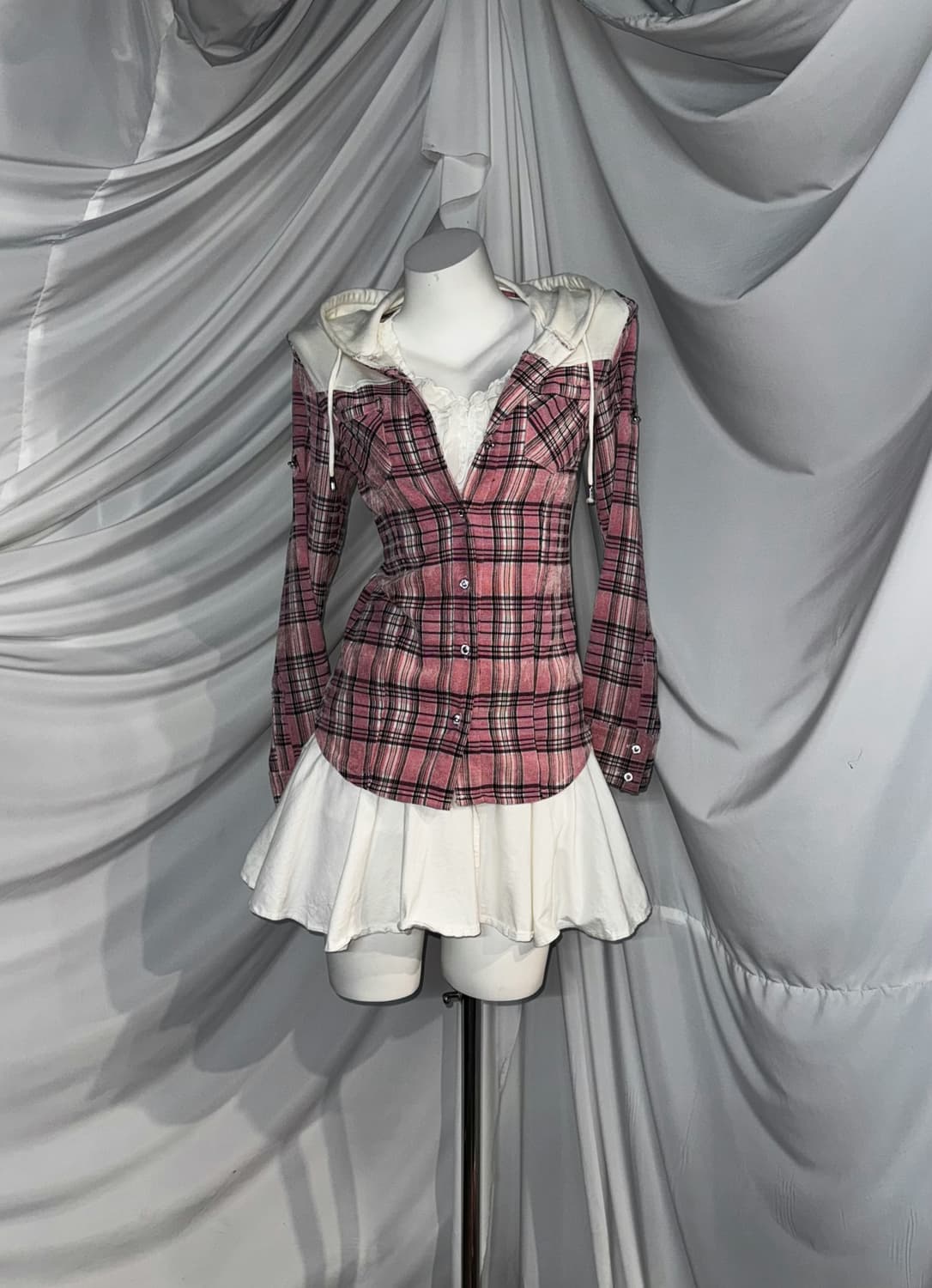 Tralala 트랄라라 핑크 체크 데일리키치 코디세트  상품이미지4