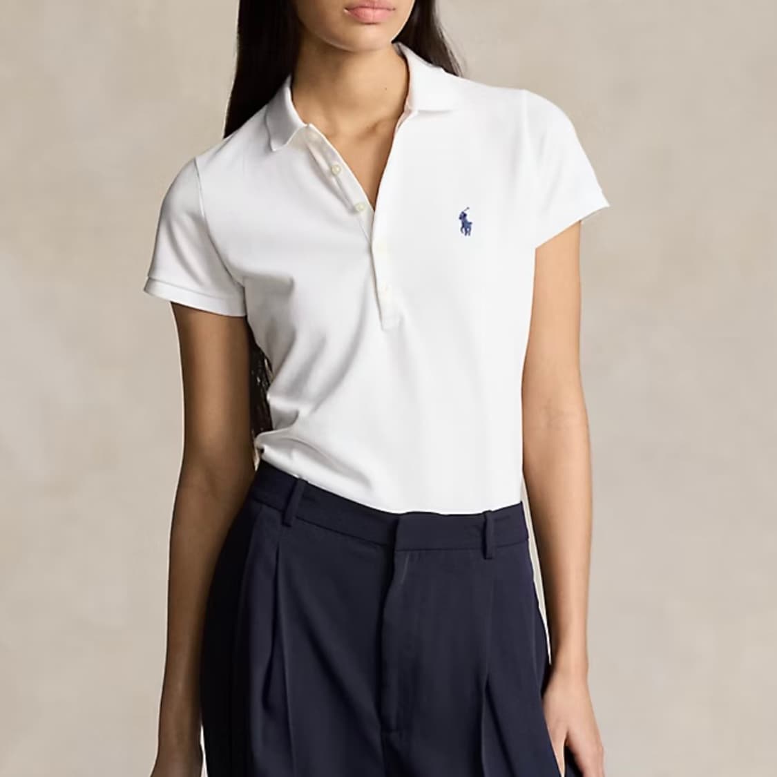 폴로 랄프로렌 카라 반팔 슬림핏 스트레치 셔츠 화이트 XS 상품이미지1