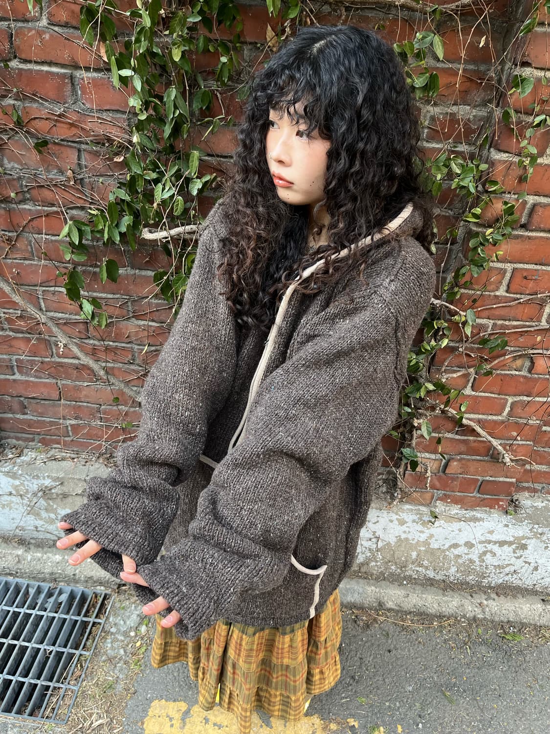 히피무드 브라운 플리스 후드 집업 아우터 상품이미지2