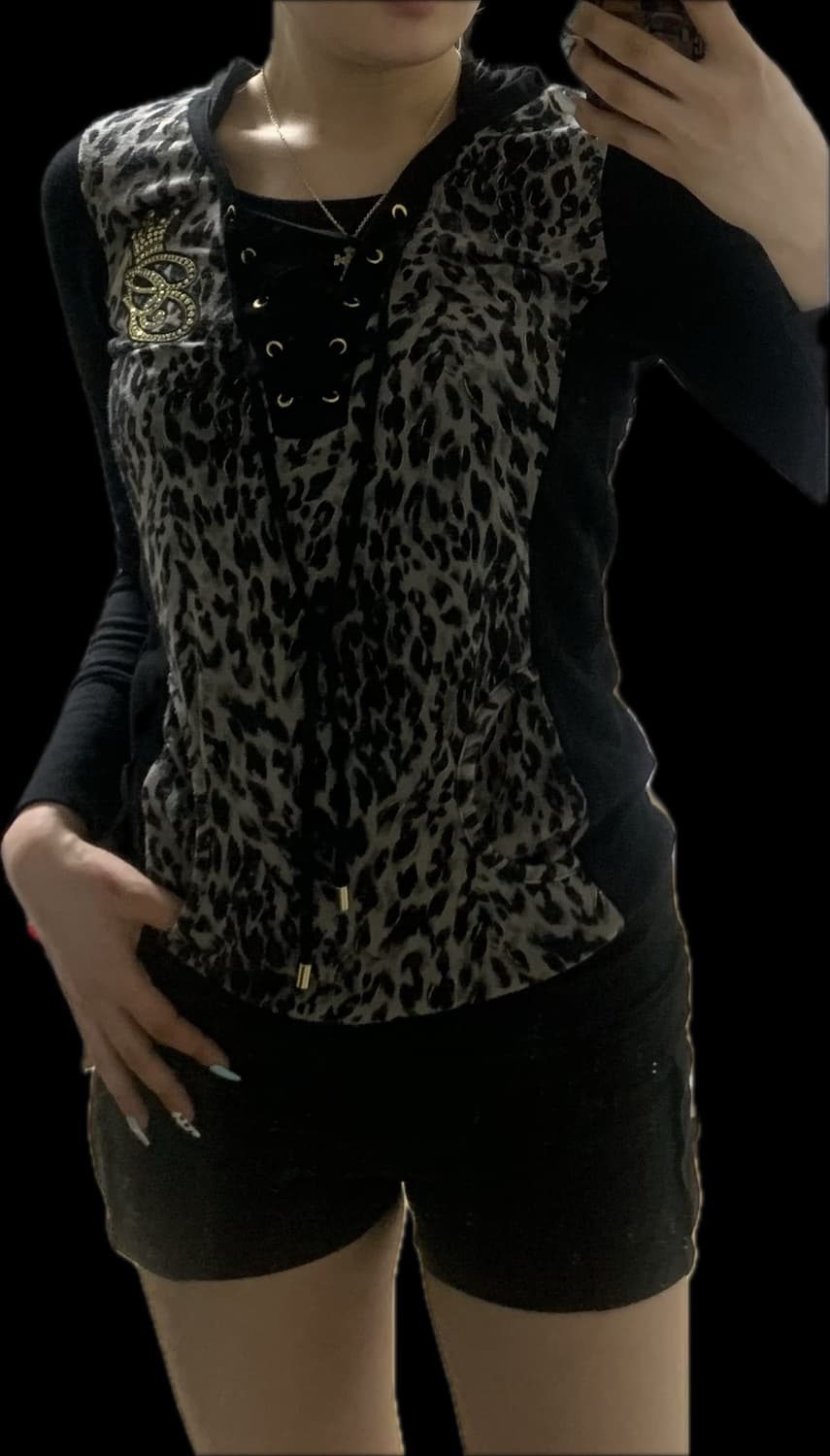 갸루 호피 후드 티셔츠 상품이미지3