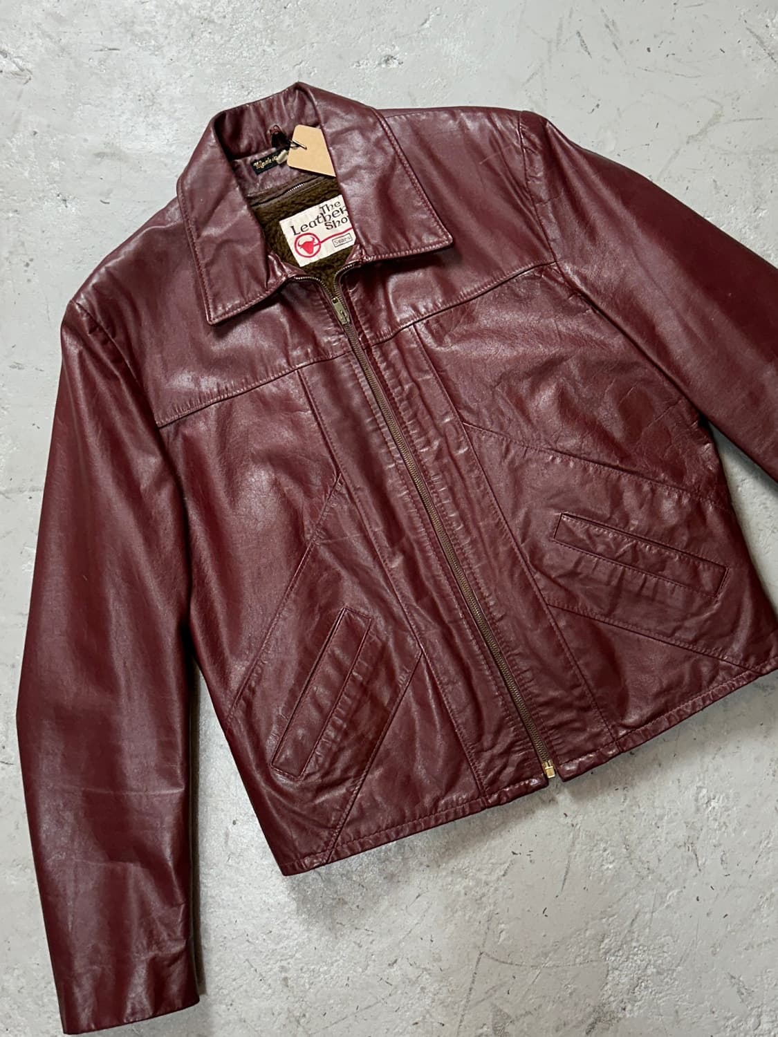 80’s 빈티지 시어스 버건디 크롭 레더자켓 파이트 클럽 상품이미지6