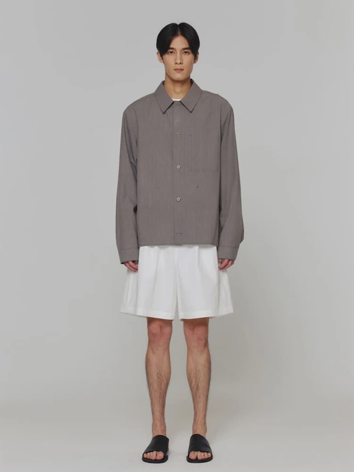 Amomento Stripe Pocket Shirts, Grey L 상품이미지2